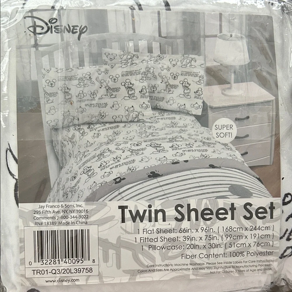 Disney Twin Sheet Set - Black and White Mickey Design - Picture 2 of 3